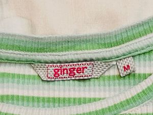 Green Striped Cropped T-Shirt