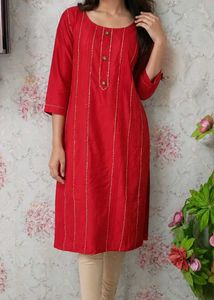Elegant Red Kurta with Golden Stripes