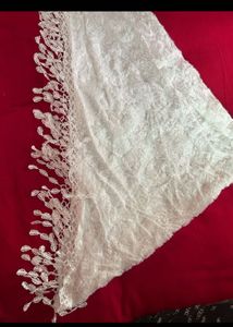 Elegant White Dupatta with Lace Trim