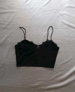 Black Corset Lace Trim Crop Top