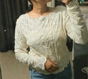 Cream Textured Long Sleeve Top