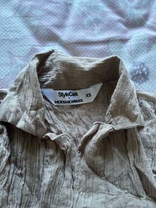 Crinkled Long Sleeve Button-Up Shirt