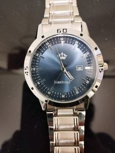 Analog Mens Watch,Day& Date, Silver Metal Strap.