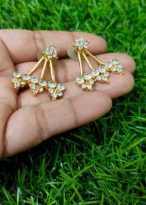 Gold Plated American Diamond Ear Jacket Earrings |