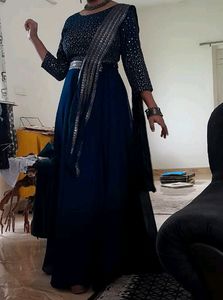 Kvsfab Teal Embellished Sequinned Lehenga &amp; Blouse With Attached Dupatta