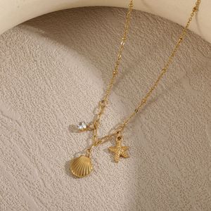 Gold Charm Necklace with Starfish and Shell