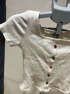 Cute Cream Ribbed Crop Top