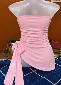 little box Pink Ruched Strapless Side-Tie top
