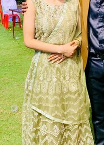 beautiful green lehnga chunri with shrug