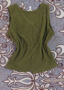 Y2K Olive Green Pleated V-Neck Top
