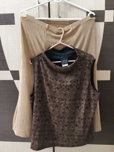 Combo " Glitter Top & Beige Skirt"