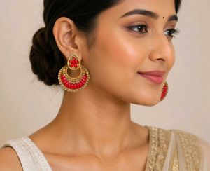 Stunning Red & Gold Chandbali Earrings