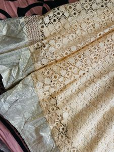 Cream Lace Flared Skirt with White Border – Elegan