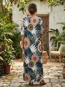 Length-43,,Boho Floral Print Maxi Dress