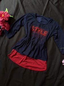 Girls' Navy Blue Peplum Top with Red Skirt