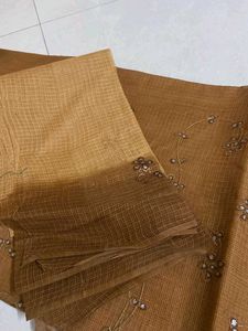Cotton Brown Saree With Blouse