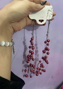 Red Beaded Statement Necklace &amp; Earrings Set
