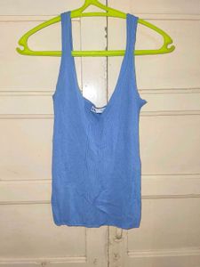 Blue V-Neck Ribbed Tank Top