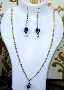 Neck pendent chain Gold silver eyerring Combo evil