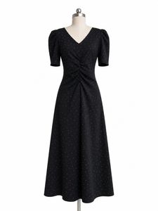 Chic Black Polka Dot Midi Dress