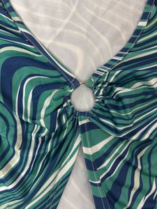 Retro Swirl Print Ring Detail Top - XS