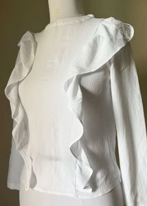 Chic White Ruffled Long Sleeve Top