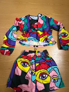 Artistic Print Crop Top &amp; Shorts /Co-ord set