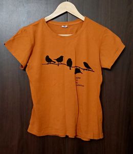 Orange T-Shirt with Bird Print