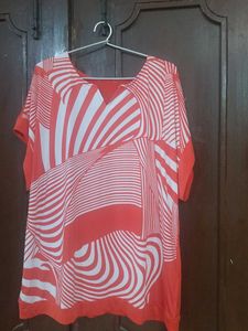 Vibrant Coral & White Abstract Print Top