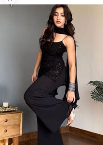 Elegant Black Sequined Kurta Set with Palazzo