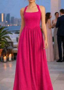Solid Pink Halter Neck Dress