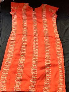 Orange Embroidered Kurta