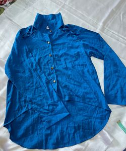 Teal blue high low shirt