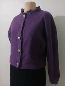 Chic Purple Button-Up Cardigan