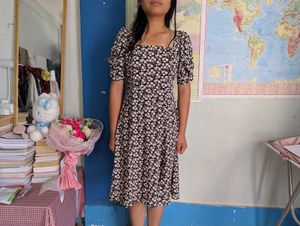 Floral Square Neck Puff Sleeve Dress