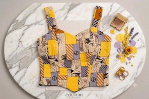 Yellow Printed Patchwork Crop Top | Strappy