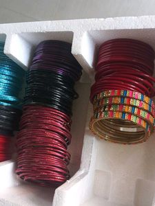 Assorted Colorful Glass Bangles Set