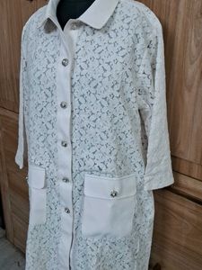 White Lace Button-Up Top ,shrug