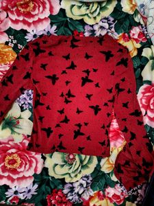 Red Butterfly printed bell Sleeves sheer Top
