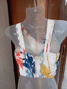 V-Neck Tropical Print Crop Top