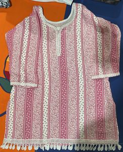 Pretty Pink Floral Striped Kurta
