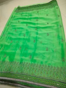 Vibrant Green Embroidered Saree