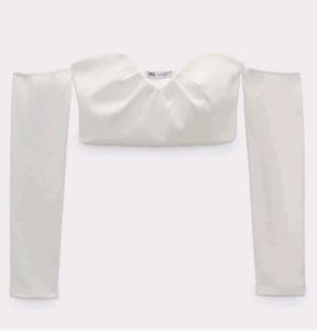 ZARA Off-Shoulder Long Sleeve Crop Top