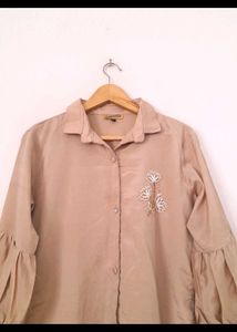 Elegant Embroidered chinon Shirt Dress