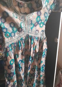 A blue green Nayra Pattern Anarkali Kurta with Dup