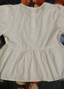 White Peplum Top with Puff Sleeves