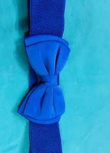 Blue Elastic Belt with Bow Accent