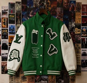 🔥 Louis Vuitton (LV) Green & White Varsity Jacket