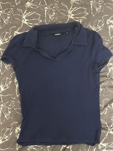 Sale!! Navy Blue Ribbed Polo T-Shirt