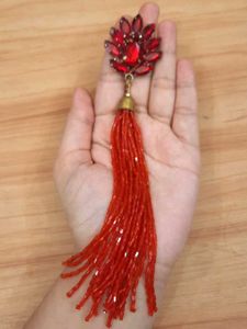 Red Tassel Statement Earrings